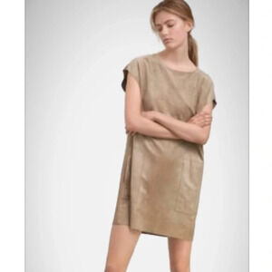 WILFRED FREE Vegan Suede Shift Dress Sand/Neutral Pockets Size M